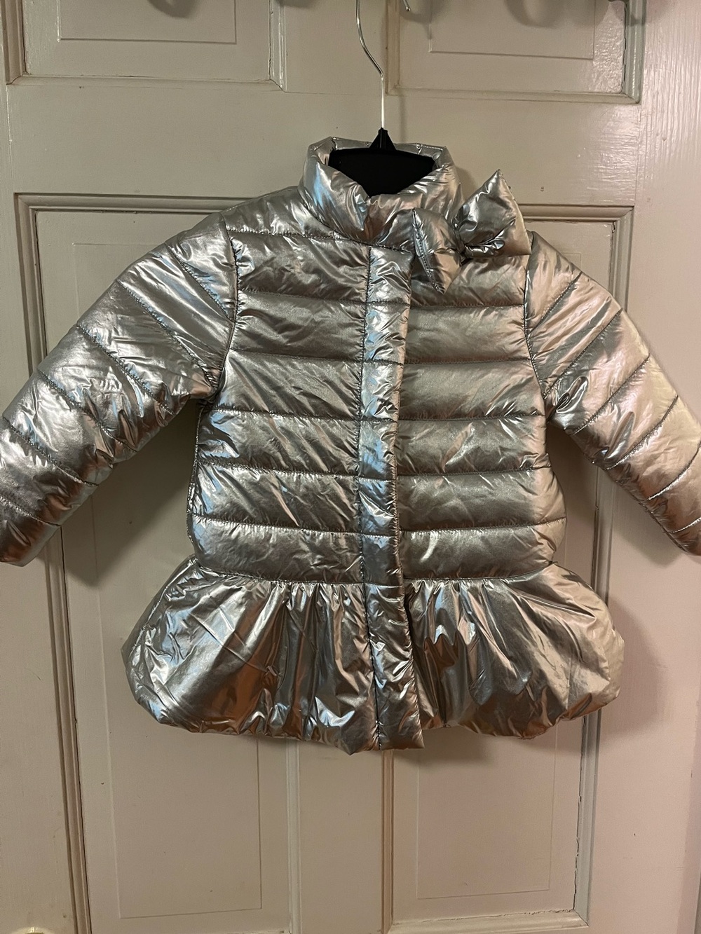 NWOT Mack & Co Girls' Metallic Silver Peplum Puffer Jacket